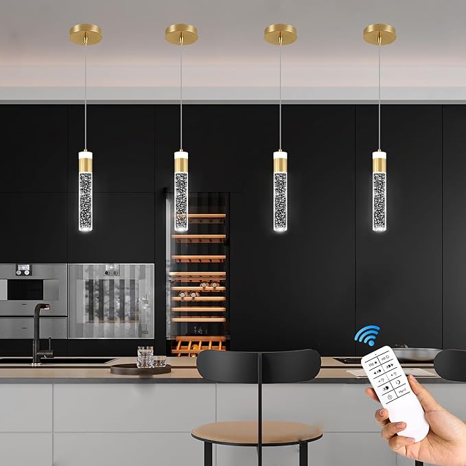 Gold Pendant Light Crystal Pendant Light Fixtures for Kitchen Island Lighting 3000k-6000k LED Modern Adjustable Chandelier Hanging Bubble Pendant Lighting (1Pack)