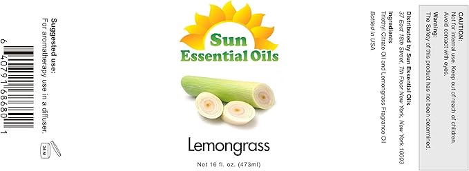 Sun Essential Oils - Lemongrass Essential Oil 16 oz for Diffuser, Hair & Skincare, Aromatherapy Massage, Humidifier, Candle, Soap & Lotion Making at Home
