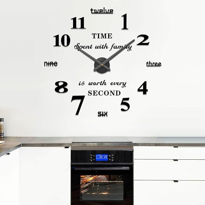 VANGOLD Large DIY Wall Clock Modern 3D Wall Clock with Mirror Numbers Stickers for Living Room Office Decorations Gift
