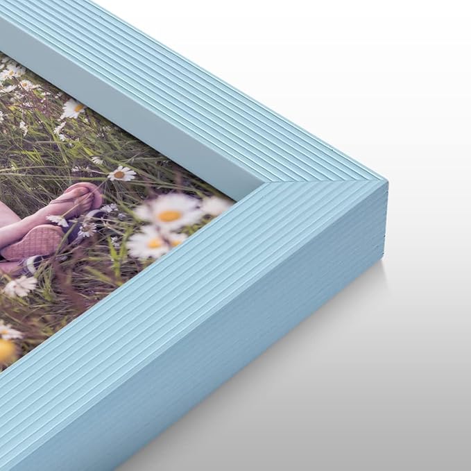 Renditions Gallery Set of 4, 8X10 Custom Photo Prints with Real Wood Picture Frames. Create Personalized Photos with Peel & Stick Photo Frames. Blue Frame