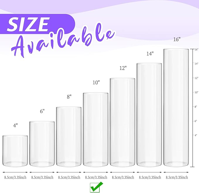 15 Pack Glass Cylinder Vases 10 Inch Tall Clear Flower Vase Bulk Glass Vases Hurricane Floating Candle Holder for Table Centerpiece Party Wedding Home Decor