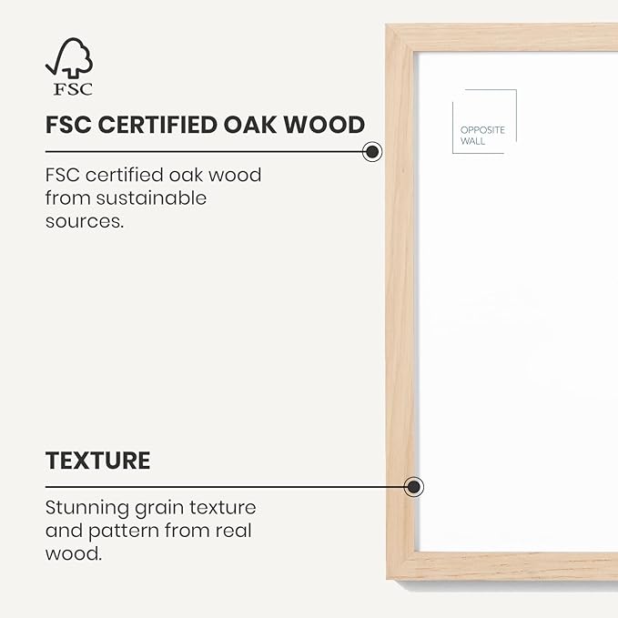 Opposite Wall - Set of 2-5x7 in - Natural Solid Oak Wood Picture Frames with Mat - Wall Hanging & Tabletop Photo Frame - Pictures Display 4x6 with Mat, 5x7 without - Office, Gallery & Home Decor