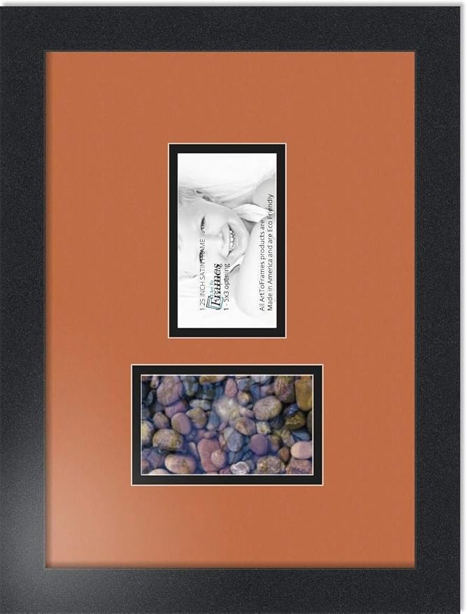 ArtToFrames Collage Photo Frame Double Mat with 2 - 3x5 Openings and Satin Black Frame
