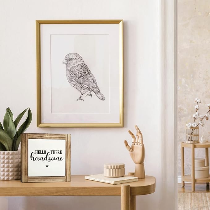 Hello There Handsome Sign, Couple's Greeting Signs, Decorative Wooden Box Signs, Farmhouse Table Shelf Decoration, Couples Bedroom Decor, Romantic Morning Sign Gift, 5.9×5.9 inches