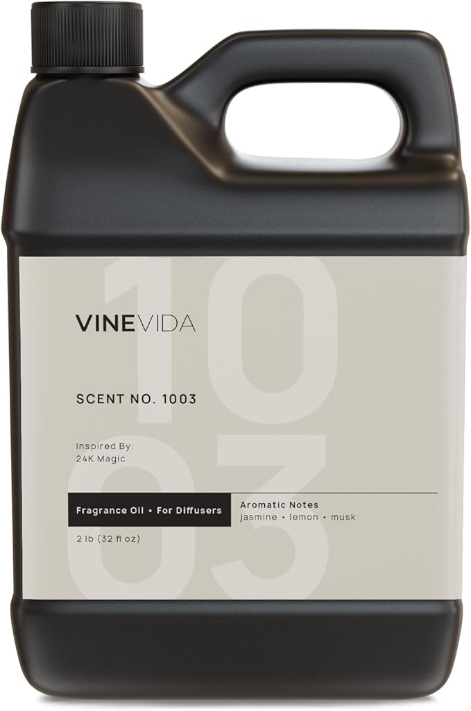 VINEVIDA [32 Fl Oz] Scent NO. 1003 Inspired by 24K Magic Fragrance Oil for Cold Air Diffusers, Aromatic Notes of Lemon Jasmine Musk, Essential Oils for Diffuser Oil Refill & Air Freshener Room Spray
