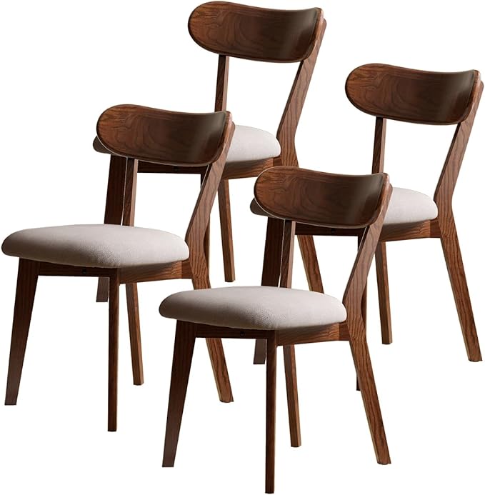 100% Solid Oak Wood Dining Room Chairs - Practical Kitchen Chairs - Wood Chair for Dining Room, Kitchen (4, Walnut with Grey Cushion)