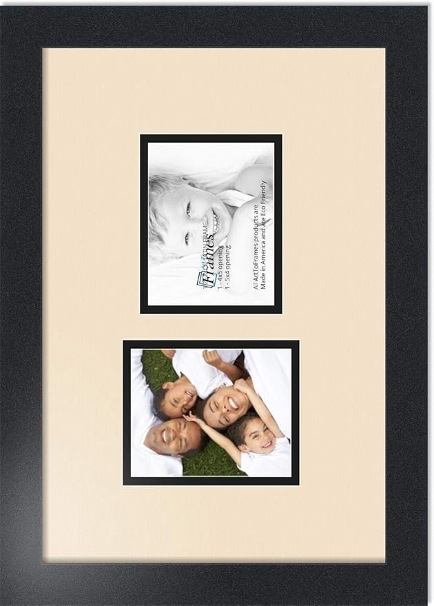 ArtToFrames Double-Multimat-104-783/89-FRBW26079 Collage Photo Frame Double Mat with 2-4x5 Openings and Satin Black Frame