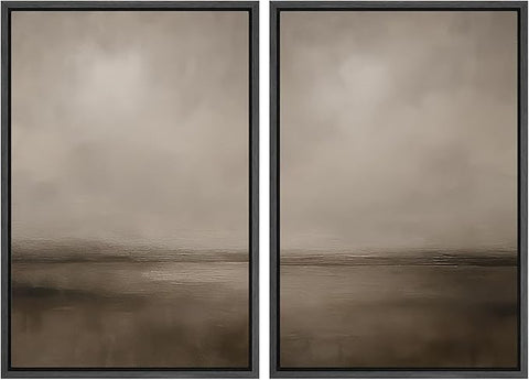 MUDECOR Framed Canvas Print Wall Art Abstract Brown and Taupe Modern Minimalist Misty Landscape Illustrations Modern Art Decorative Bohemian for Living Room, Bedroom, Office - 24"x36"x2 Black