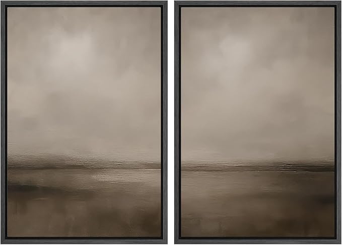MUDECOR Framed Canvas Print Wall Art Abstract Brown and Taupe Modern Minimalist Misty Landscape Illustrations Modern Art Decorative Bohemian for Living Room, Bedroom, Office - 16"x24"x2 Black