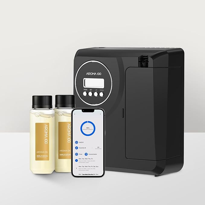 Waterless Diffuser for Essential Oil 2000sq.ft Coverage Nebulizer Nano Air Freshener Diffusers Smart Scent Aromatherapy Diffuser for Home Room Office