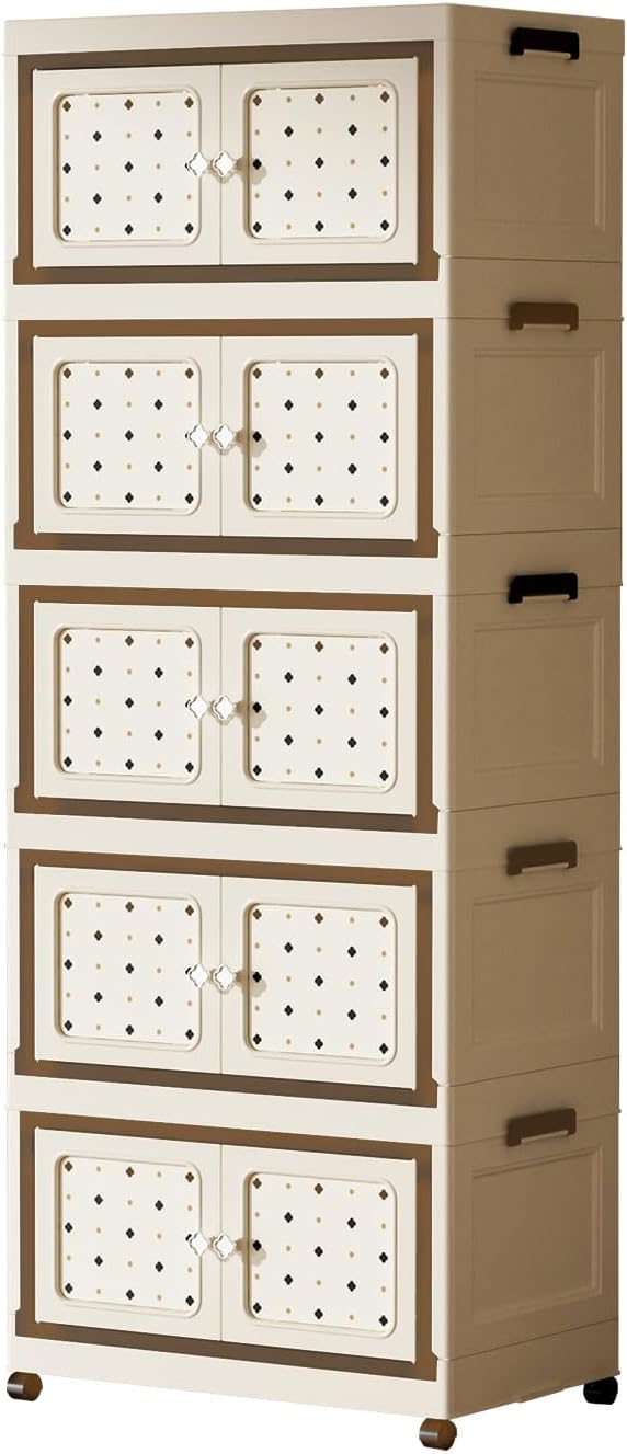 SunSettler Stackable Storage Bins with Lid, Plastic Collapsible Cabinet with Wheels, Large Closet Organizer, Foldable Storage Containers for Home and Office