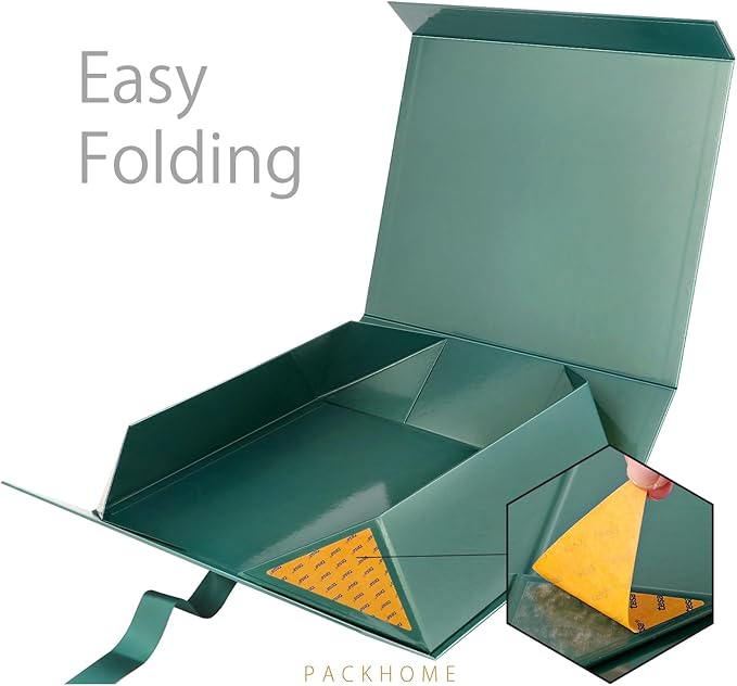 PACKHOME 17x14.5x5.5 Inches, 3 Extra Large Gift Boxes with Lids, Magnetic Closure Boxes with Ribbon for Clothes and Large Gifts (Glossy Green)