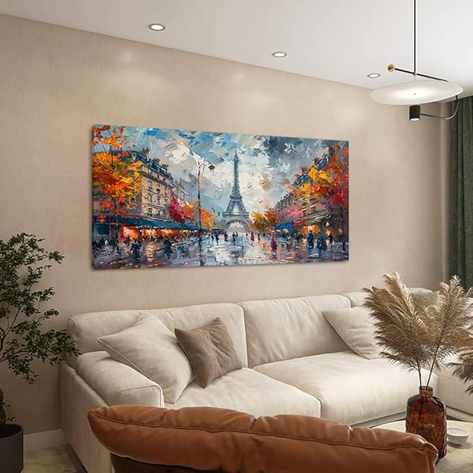 Piy Painting Eiffel Tower in Paris French Landscape Street View Wall Art Decor Artwork for Bedroom (30x60 Inches)