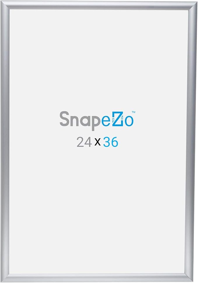 SnapeZo 2-Pack 24x36 Inches Silver Poster Frames, Front-Loading Snap Frame, 1" Aluminum Profile, Wall Mounted