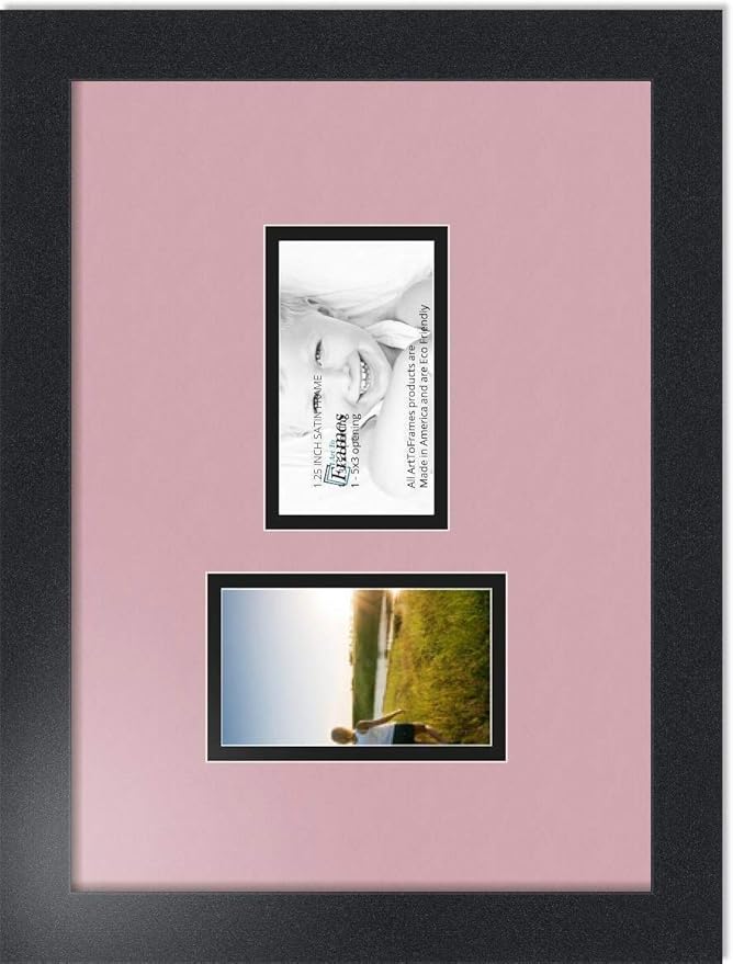 ArtToFrames Collage Photo Frame Double Mat with 2-3x5 Openings with Satin Black Frame and Seashell mat.