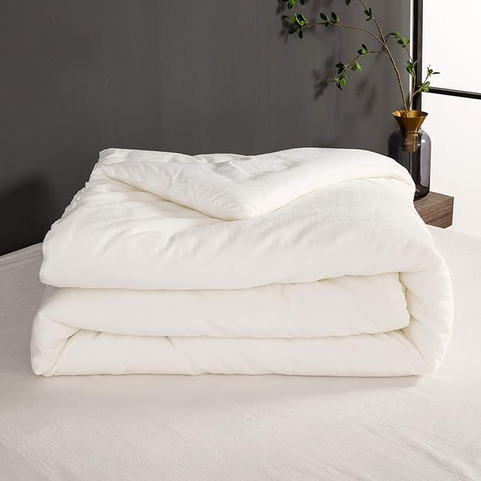 Luxlovery White Fluffy Comforter Queen All White Velvet Bedding Comforter Set Flannel Solid White Cozy Puffy Plush Blanket Quilts Sherpa Micromink Winter Thick Warm Comforter Set Women Men