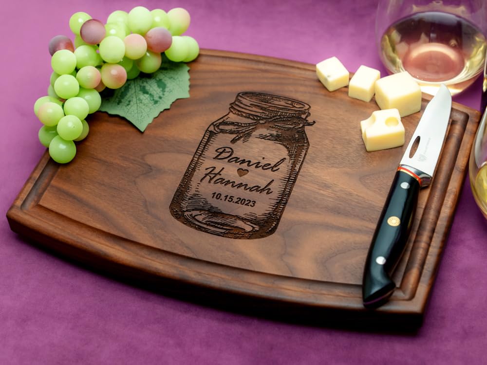 Straga Personalized Cutting Boards | Handmade Wood Engraved Charcuterie | Custom Wedding, Anniversary, Housewarming Gift for Couples (Rustic Jar Design No.020)