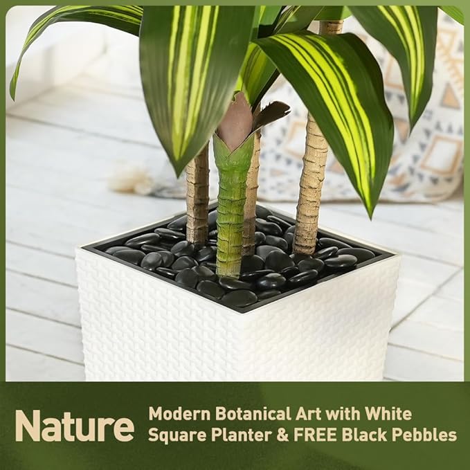 Artificial Dracaena Tree 6FT - UV Resistant Faux Tree with Large Taper Planter & Pebbles - Tall Fake Plants Indoor & Outdoor, Potted Floor Plant for Home Living Room Porch Decor, VN127
