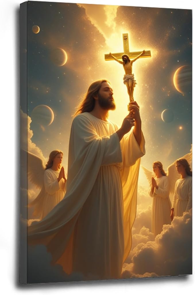 Christian Wall Art Print, Religious Scripture Biblical Decor, Faith-Based Inspirational Landscape with Cross, Digital Printed Canvas Poster for Church, Home Chapel, Prayer Room Decor