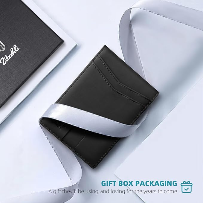 Zitahli Slim Wallet for Men Gifts 12 Card Slots ID Window With Money Clip Minimalist RFID Front Pocket Bifold Leather Small Thin Gift Box Dad Birthday Christmas Regalos Hombres