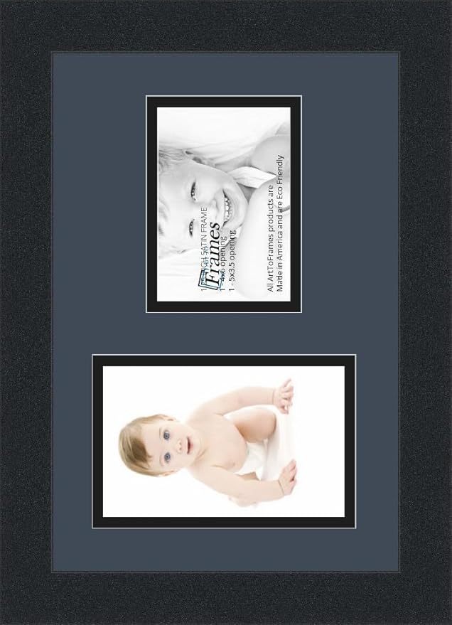 ArtToFrames Collage Photo Frame Double Mat with 1 - 3.5x5, 4x6 Openings and Satin Black Frame