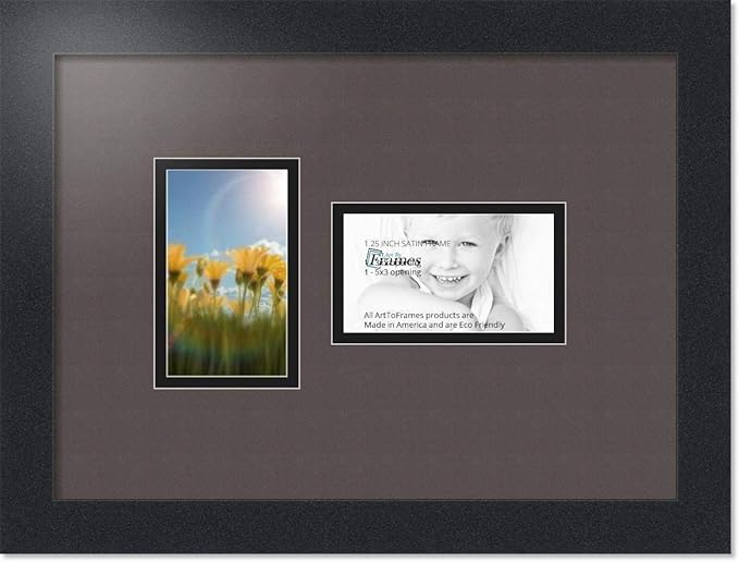 ArtToFrames Double-Multimat-774-119/89-FRBW26079 Collage Photo Frame Double Mat with 2-3x5 Openings and Satin Black Frame