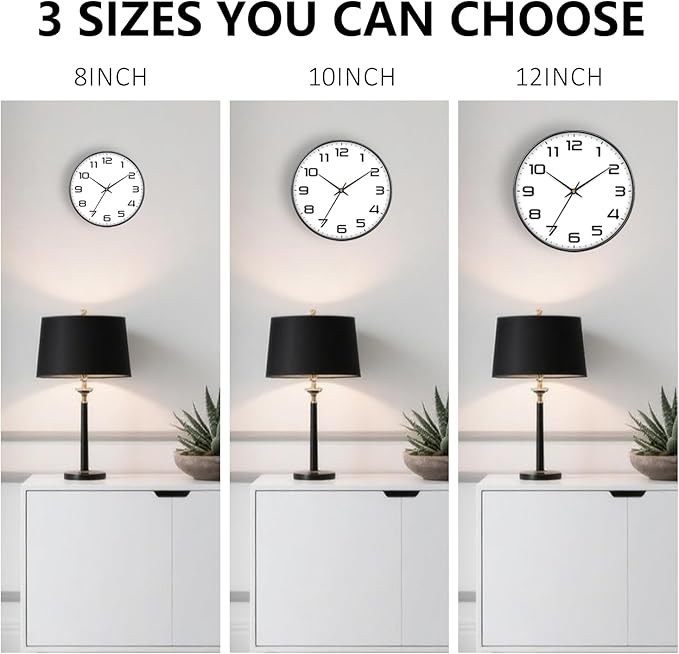 Silent Wall Clock with Extra Large Numbers - 10 Inch Modern Battery Operated Analog Clock, Tempered Glass, Non-Ticking Wall Clocks for Living Room, Bedroom, Kitchen, Office, Classroom, Black