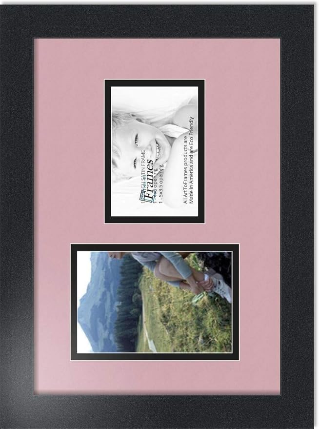 ArtToFrames Collage Photo Frame Double Mat with 1-3.5x5, 4x6 Openings with Satin Black Frame and Seashell mat.
