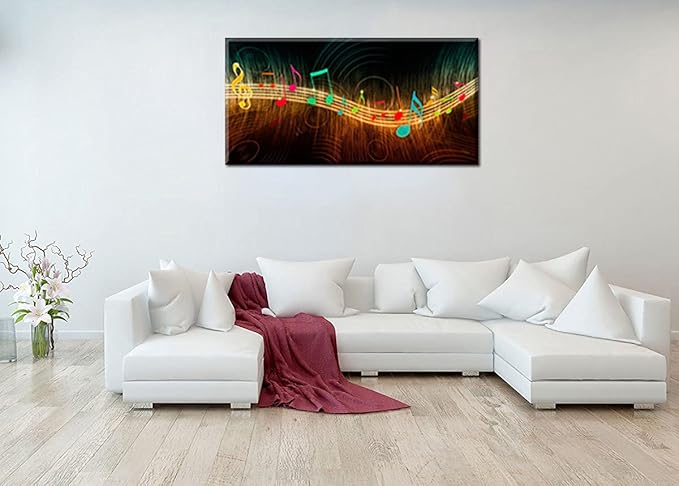 Music Wall Art for Bedroom, PIY Modern Musical Note Canvas Prints, Beautiful Notes Beating on Staff Picture Decor (Waterproof, Bracket Mounted Ready to Hang, 30x60 Extra Large)