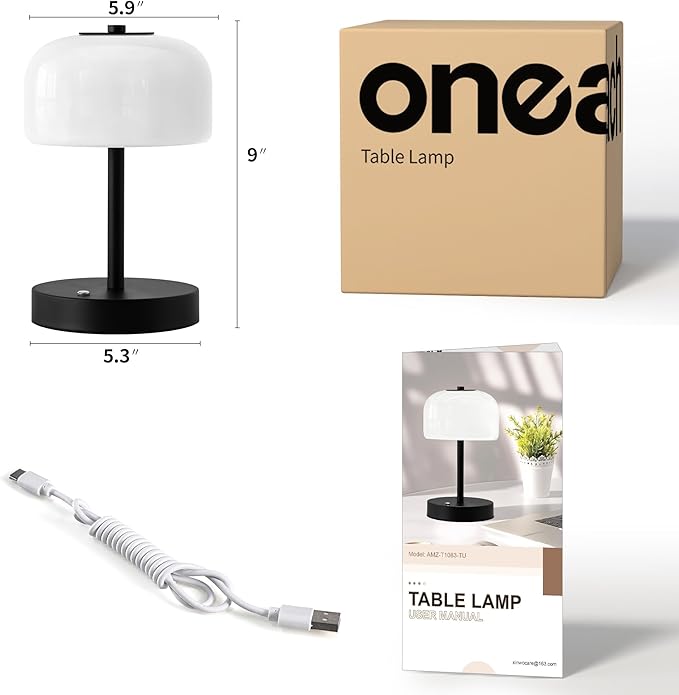 Oneach 9" Cordless Table Lamp, Portable Rechargeable Battery Powered Lamp, 3 Color Temperatures and 7 RGB Colors, Small Touch Mushroom Lamps for Bedroom Restaurant Cafe Bar Patio
