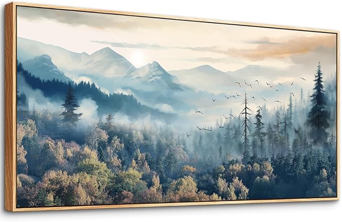 MHARTK66 Wood Framed Canvas Wall Art For Living Room Wall Decorations For Bedroom Office Wall Decor Prints Foggy Forest Trees Landscape Wall Painting Wall Pictures Ready To Hang Room Home Art Decor