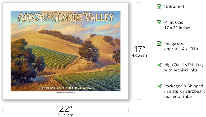 Arroyo Grande Valley Wineries - California Vineyards Wine Country Art by Kerne Erickson - Bamboo Fine Art 290gsm Paper (Unframed) 17x22in