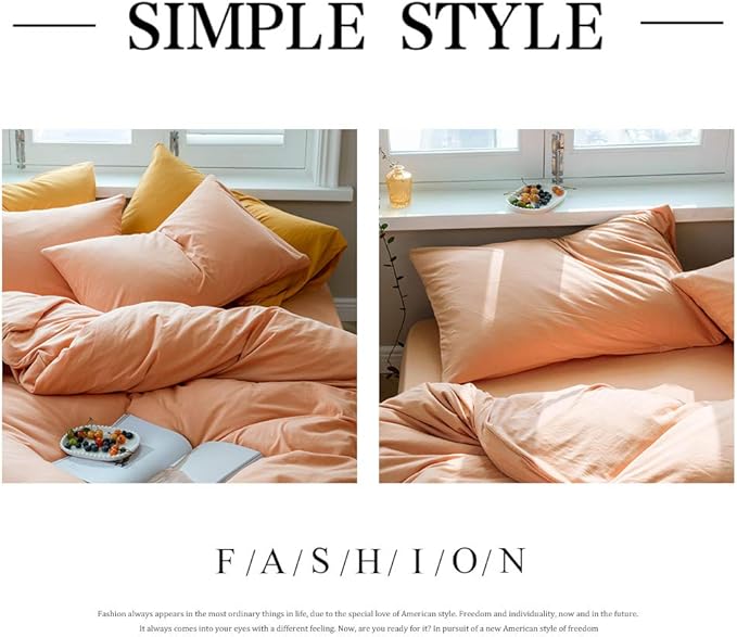 VM VOUGEMARKET Orange Duvet Cover Queen,Girls Salmon Peach Pink Duvet Cover Sets-Jersey Knit Cotton Modern Luxury Bedding Set-Queen 90x90 inch,Adult