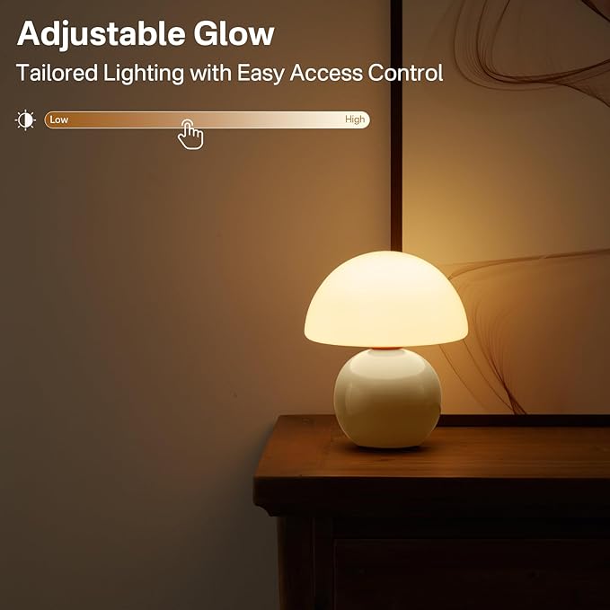 Mushroom Lamp Table Lamp for Bedroom,Desk Bedside Small Lamps for Living Room Night Stands,Mushroom Decor Cute Mini Modern Mid Century Lamps,Unique Aesthetic Home Living Room Decor (Cream)