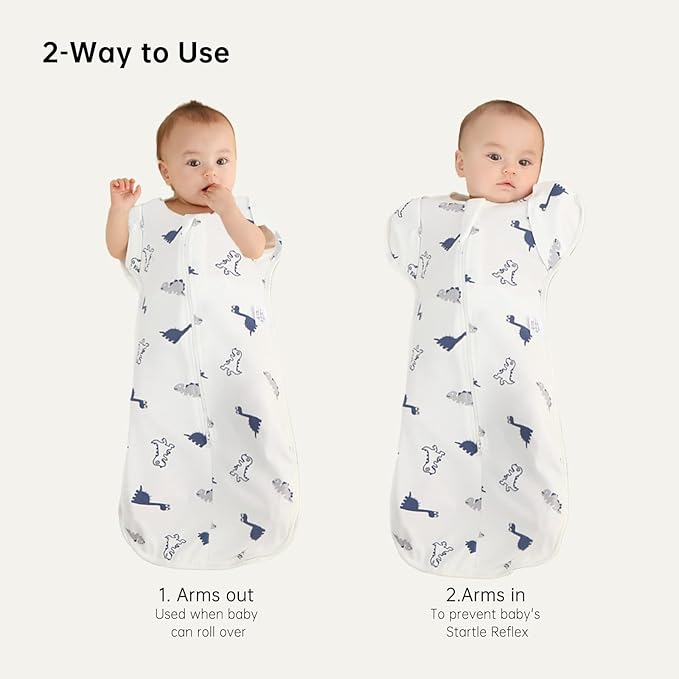 Duomiaomiao Baby Transition Swaddle Blanket, Snap Arms Up Baby Sleep Sack for All Seasons, 100% Cotton Baby Essentials for Newborn Boys Girls 0-6 Months
