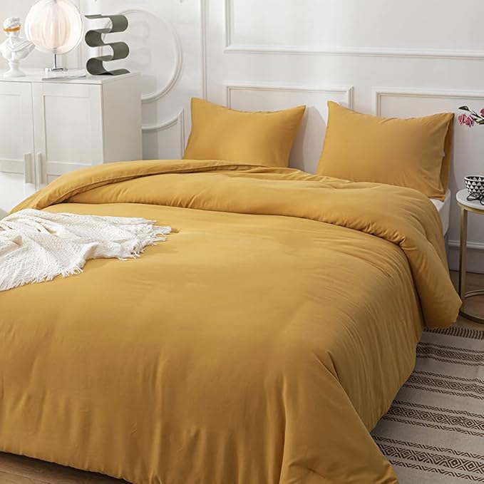 CLOTHKNOW Mustard Yellow California King Comforter Set 3Pcs Dark Yellow Bedding Comforter Sets All Season Soft Turmeric Comforter with 2 Pillow Cases