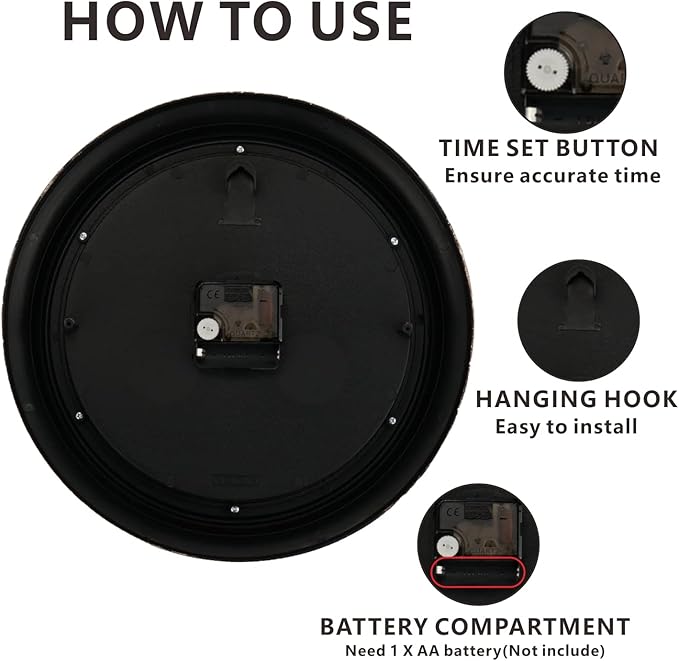 Retro Wall Clock, 12'' Vintage Silent Non Ticking Classic Clocks, Easy to Read, Quality Quartz Clock Battery Operated, Decorative Bedroom, Kitchen, Office