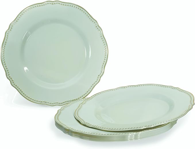 " OCCASIONS " 240 Plates Pack,(120 Guests) Heavyweight Premium Disposable Plastic Plates Set -120 x 10.25'' Dinner + 120 x 7.5'' Salad/Dessert (Rochelle Seafoam/Mint and Gold))