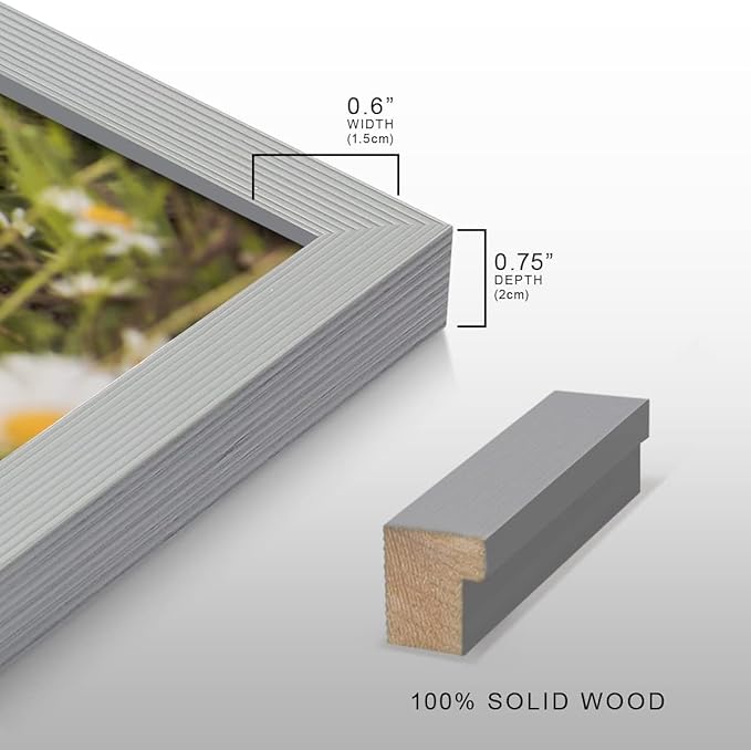 Renditions Gallery Set of 12, 11X14 Custom Photo Prints with Real Wood Picture Frames. Create Personalized Photos with Peel & Stick Photo Frames. Gray Frame
