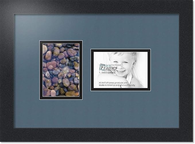 ArtToFrames Collage Photo Frame Double Mat with 2-3.5x5 Openings with Satin Black Frame and Dutch Blue mat.