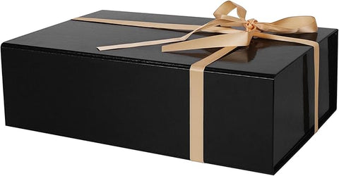 RayofSun Black Gift Box,13.8" x 9" x 4.3" Large Groomsmen Proposal Box with Magnetic Closure Lid and Ribbon for Anniversary Wedding Birthday Graduation Festivals (1 Pack)