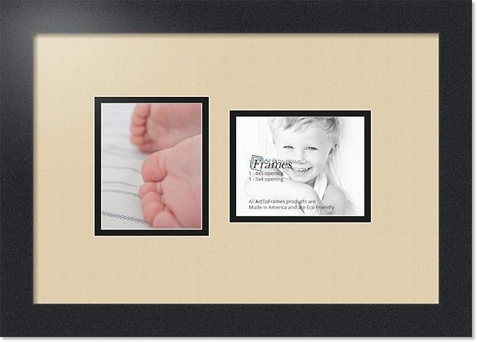 ArtToFrames Collage Photo Frame Double Mat with 2 - 4x5 Openings and Satin Black Frame