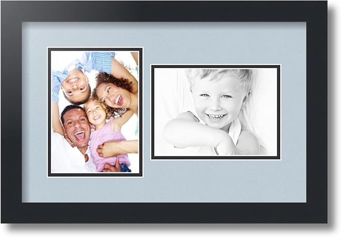 ArtToFrames Collage Photo Frame Double Mat with 2 - 5x7 Openings and Satin Black Frame