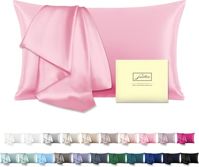 Mulberry Silk Pillowcase for Hair and Skin Pillow Case with Hidden Zipper Soft Breathable Smooth Cooling Silk Pillow Covers for Sleeping (Pink, King（20"X 36"）)