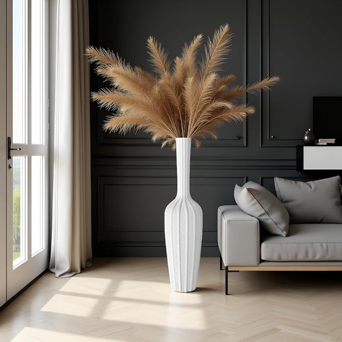 Stylish White Floor Vase - 23.62” Tall - Ideal for Dried Flowers & Home Decor Resin Tall Floor Vase