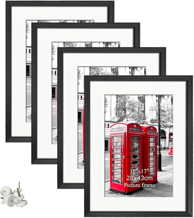 Giftgarden Black 16x20 Picture Frames, Matted to Display 11x17 Picture with Mat or 16 x 20 Artwork without Mat, Set of 4