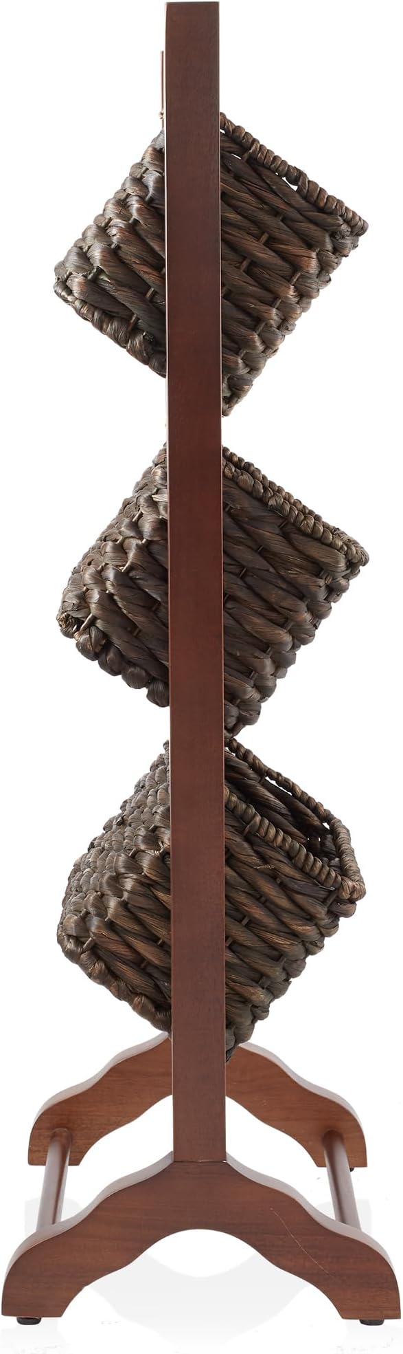Casafield 3-Tier Floor Stand with Water Hyacinth Storage Baskets, Walnut/Espresso - Standing Organizer Rack for Bathroom, Kitchen, Laundry, Living Room