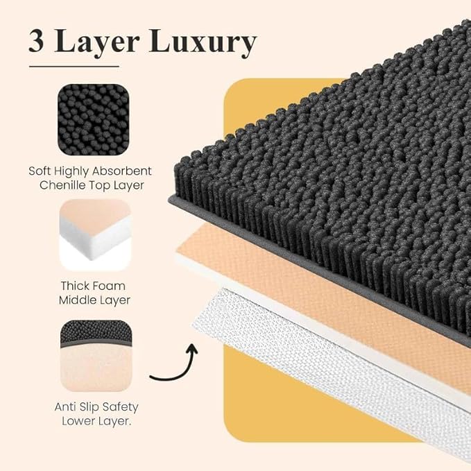 MAYSHINE Bathroom Rug Set 24x16, Soft Plush Chenille Bath Mat, PVC Non-Slip Backing, Absorbent, Washable, Quick-Dry, Sage Green