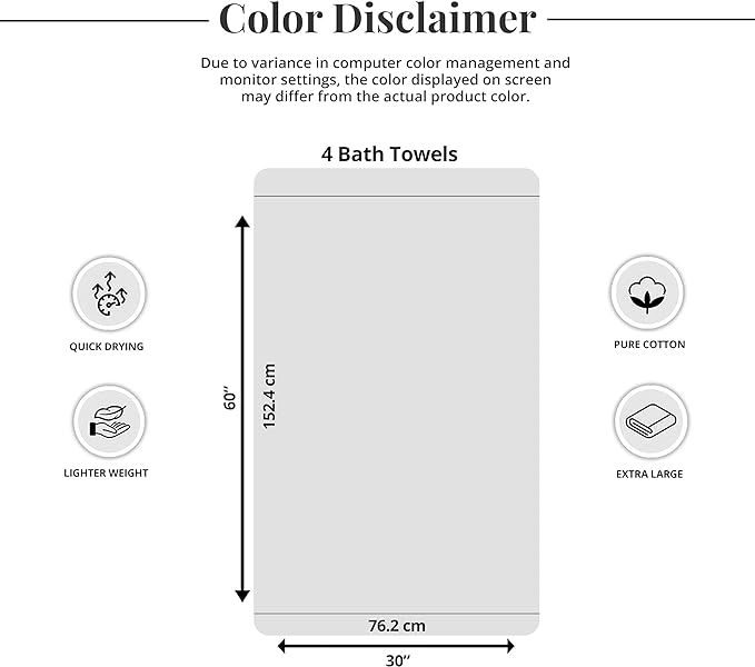 Tens Towels Pack of 4 Extra Large Bath Towels 30 x 60 Inches, 100% Cotton, Larger & Lighter Weight, Quicker to Dry, Super Soft and Absorbent, Perfect for Bathroom, Hunter Green