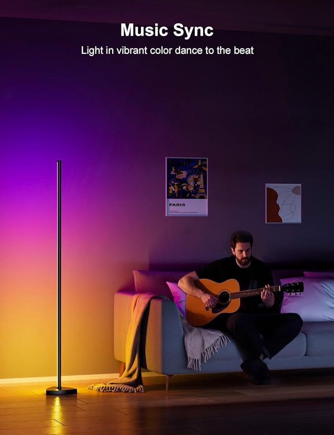 Corner Floor Lamp, 70" LED Floor Lamp with APP and Remote Control, 16 Million Colors & Warm White Dimmable, Music Sync, Timer, Color Changing Ambient Light for Living Room, Bedroom, Game room